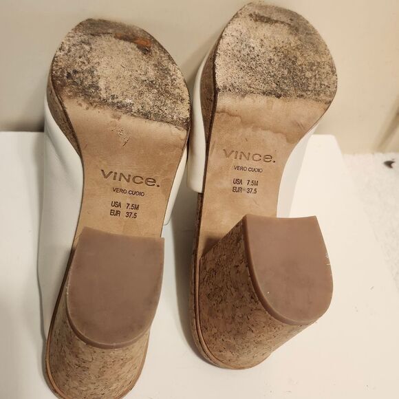Vince "Wyatt-E" White Leather Platform Chunky Cork Heel Sandals Sz. 7.5 Ret.$325 - Picture 8 of 9